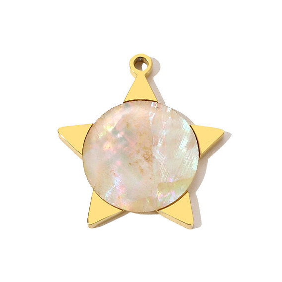 Природные подвески оболочки, Подвески в виде звезд с 304 оправой из нержавеющей стали, реальный 18 k позолоченный, ионное покрытие (ip)