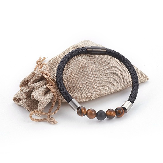 Мужские браслеты из натурального тигрового глаза, с кожаным шнуром, 304 поиск нержавеющей стали