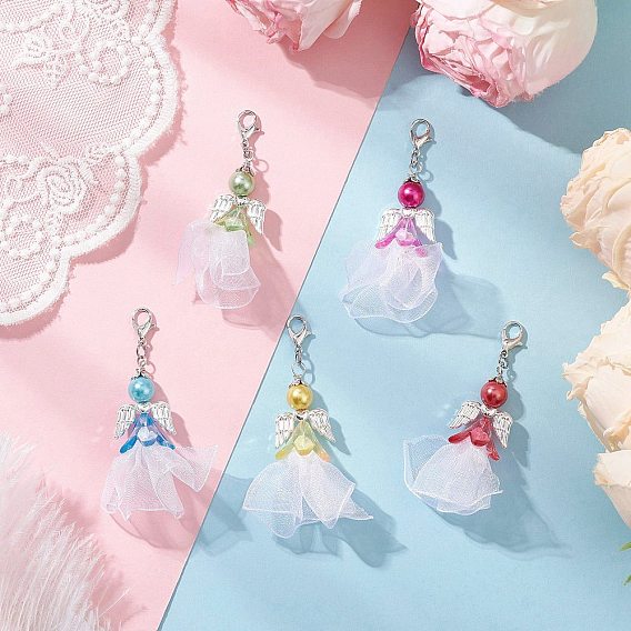 Подвесные украшения из акрила, стекла и полиэстера в виде ангела, с цинковым сплавом застежками омаров коготь