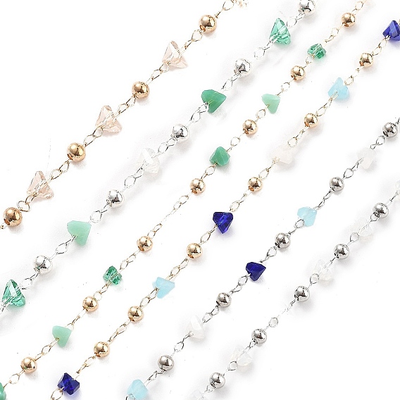 Цепочки из латунных и стеклянных бусин ручной работы, для ожерелья браслеты решений, долговечный, пайки, с катушкой