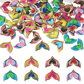 60Pcs Printed Translucent Acrylic Pendants, Golden Metal Enlaced, Fishtail