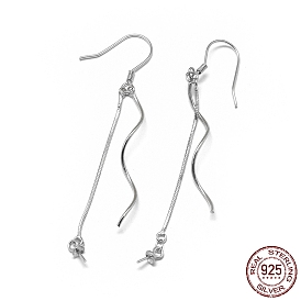 925 hallazgos de aretes colgantes de plata esterlina, por medio perforó perlas, ola