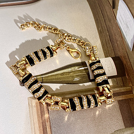 Браслеты-цепочки из сплава, страз и эмали для женщин, прямоугольник с полосками зебры, золотые