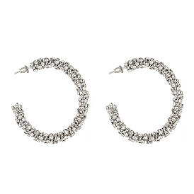 Minimalist Circle Rhinestone Hand-wrapped Earrings with Full Diamonds (E629)