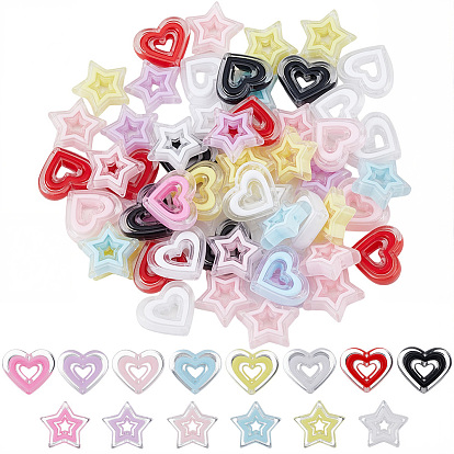 80Pcs 2 Styles Acrylic Beads, Bead in Bead, Star & Heart