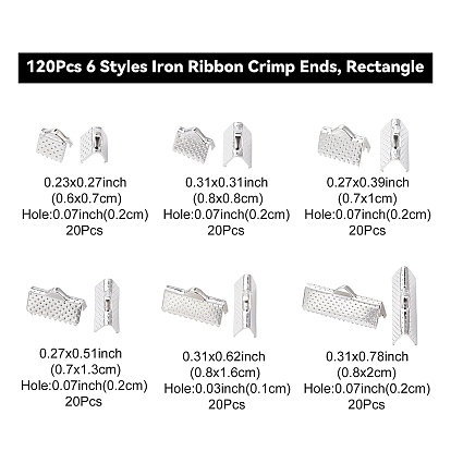120Pcs 6 Styles Iron Ribbon Crimp Ends