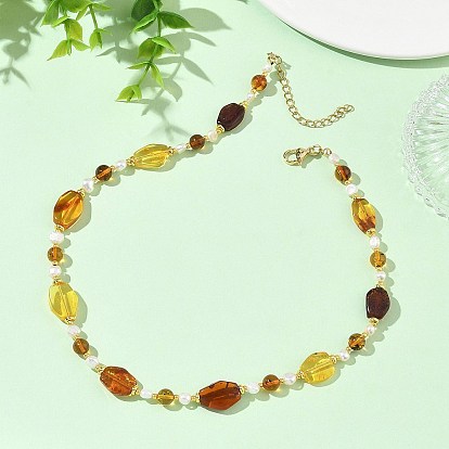 Ожерелья из ромбовидных и круглых стеклянных бусин с градиентным цветом, выполненные из натурального янтаря, с цепочками из нержавеющей стали.