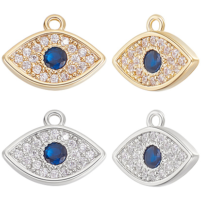 10 шт. 2 цвета латунь микропаве прозрачные и морские синие подвески с кубическим цирконием, очарование сглаза