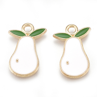Alloy Pendants, Cadmium Free & Lead Free, with Enamel, Pear, Light Gold
