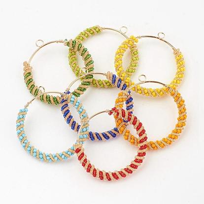 Resin Pendants, with Iron Findings, Ring, Golden