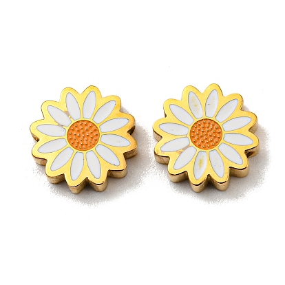 304 Stainless Steel Beads, with Enamel, Daisy