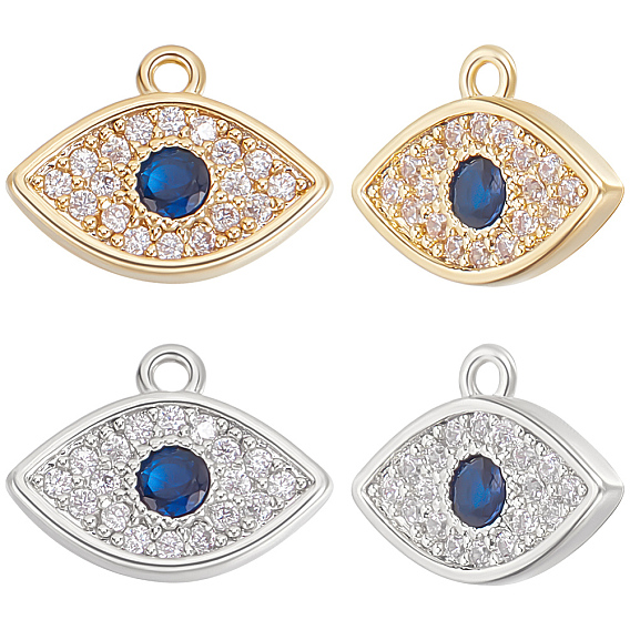 10 шт. 2 цвета латунь микропаве прозрачные и морские синие подвески с кубическим цирконием, очарование сглаза
