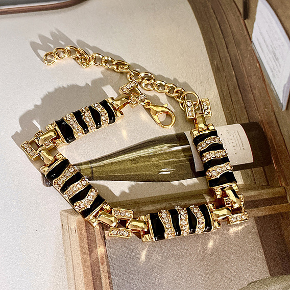 Браслеты-цепочки из сплава, страз и эмали для женщин, прямоугольник с полосками зебры, золотые