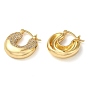 Donut Brass Hoop Earrings with Clear Cubic Zirconia
