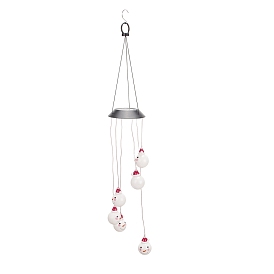 LED Solar Powered Snowman Wind Chime, Waterproof, with Resin and Iron Findings, for Outdoor, Garden, Yard, Festival Decoration, Christmas Theme