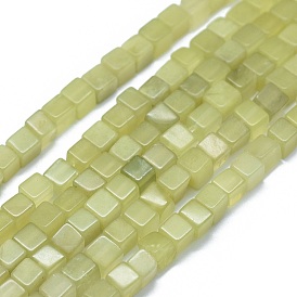 Natural Olive Jade Beads Strands, Cube