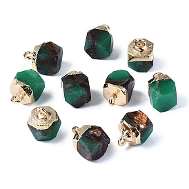 Собранные подвески из синтетического бронзита и драгоценных камней, с петлей из латуни светло-золотистого цвета, граненые, восьмиугольник