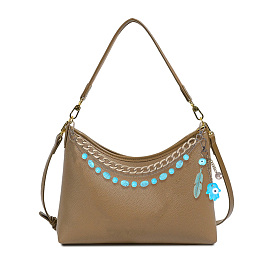 1 цепочки для удлинителей сумок из поликарбонатного железа и синтетических бирюзовых бусин, с 1 подвесным сплавом с синими перьями хамсы из поликарбоната