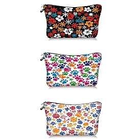 Flower/Paw Print Polyester Cosmetic Zipper Pouches, Waterproof Clutch Bag, Toilet Bag for Women