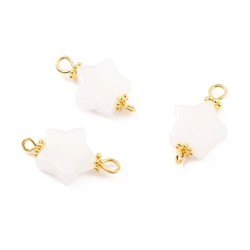 Natural White Jade Links Connectors, with Brass Eye Pin and Alloy Daisy Spacer Beads, Golden, Star