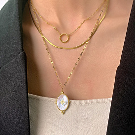 Chic Pearl-Inlaid Geometric Collar Necklace in 14K Gold Stainless Steel - Versatile and Unique!