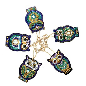 Owl DIY Diamond Painting Pendant Decoration Kits, with Resin Rhinestones, Diamond Sticky Pen, Tray Plate and Glue Clay