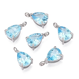 304 Stainless Steel Pave Cubic Zirconia Charms, Teardrop Charms, Single Stone Charms, Stainless Steel Color