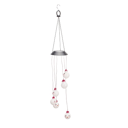 LED Solar Powered Snowman Wind Chime, Waterproof, with Resin and Iron Findings, for Outdoor, Garden, Yard, Festival Decoration, Christmas Theme