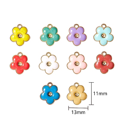 40 Pcs 10 Colors Light Gold Plated Alloy Enamel Charms, Flower, Cadmium Free & Lead Free