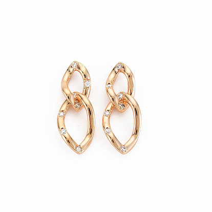 Brass Clear Cubic Zirconia Connector Charms, Nickel Free, Rhombus