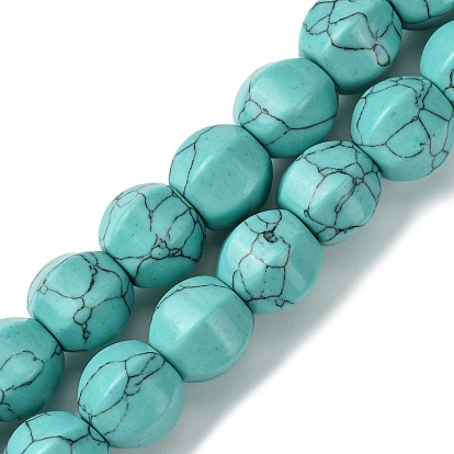 Окрашенные синтетические бирюзовые бусы нити, граненые, круглые
