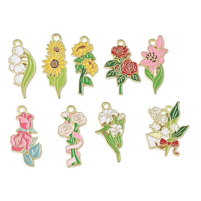 Подвески из эмали и сплава, цветок, золотые