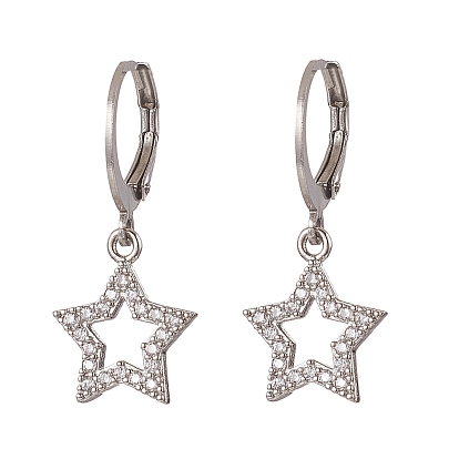 Clear Cubic Zirconia Dangle Leverback Earrings, 304 Stainless Steel Jewelry for Women, Mixed Shape