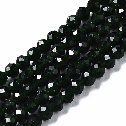 Synthetic Green Goldstone Beads Strands, Round, Faceted