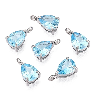 304 Stainless Steel Pave Cubic Zirconia Charms, Teardrop Charms, Single Stone Charms, Stainless Steel Color