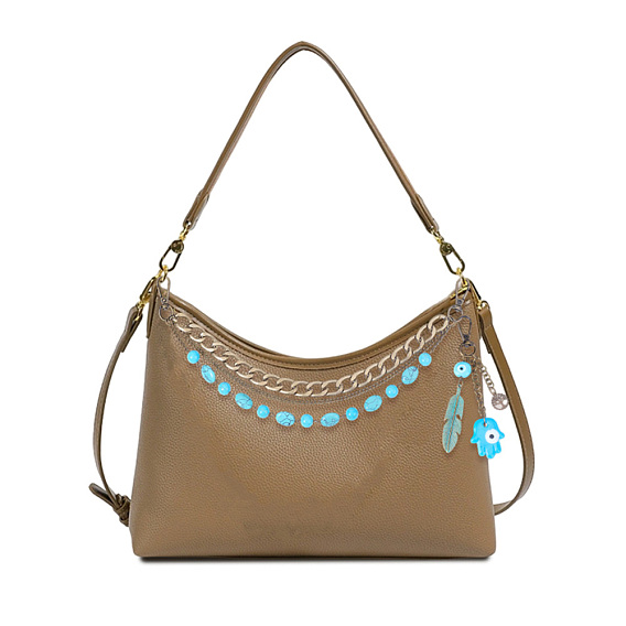 1 цепочки для удлинителей сумок из поликарбонатного железа и синтетических бирюзовых бусин, с 1 подвесным сплавом с синими перьями хамсы из поликарбоната