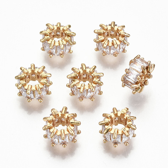 Brass Micro Pave Clear Cubic Zirconia Beads, Nickel Free, Donut