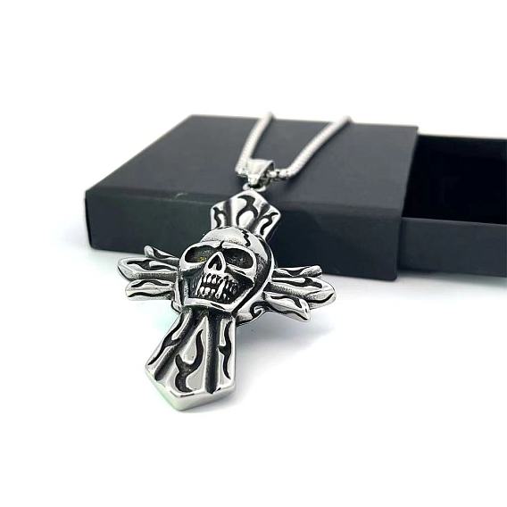 Ожерелья из нержавеющей стали с готической подвеской в виде черепа и креста для мужчин и женщин