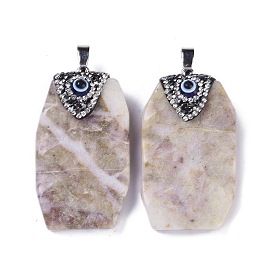 Synthetic Picture Jasper Pendants, Rectangle Charms with Platinum Plated Brass Rhinestone Findings