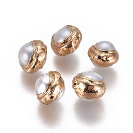 Natural Cultured Freshwater Pearl Beads, Edge Golden Plated, Rondelle