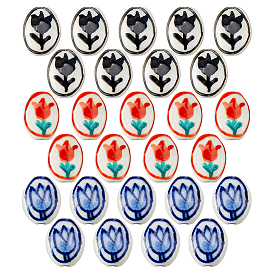 27шт 3 цвета фарфоровые бусины ручной работы, овал с рисунком тюльпана, пастельный фарфор