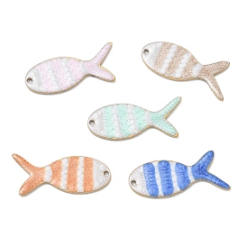 304 Stainless Steel with Enamel Pendants, Fish Charms, Ion Plating(IP), Real 18K Gold Plated