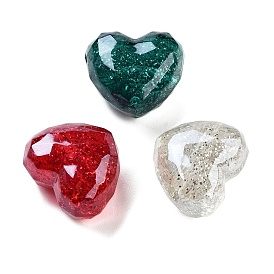 UV Plating Acrylic European Beads, Christmas Theme, Glitter Powder, Heart