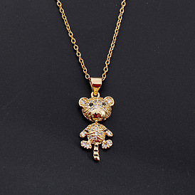 Tiger and Puppy Zodiac Pendant Necklace - Unique Gold Plated Copper Collar Jewelry