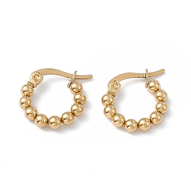 201 Stainless Steel Round Beaded Hoop Earrings with 304 Stainless Steel Pins for Women