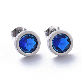 304 Stainless Steel Stud Earrings, with Cubic Zirconia and Ear Nuts