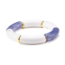 Curved Tube Acrylic Beads Stretch Bracelet for Girl Women, Golden