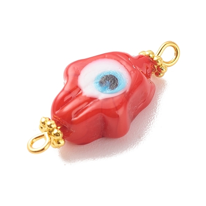 Handmade Evil Eye Lampwork Connector Charms, with Golden Tone Brass & Alloy Findings, Hand