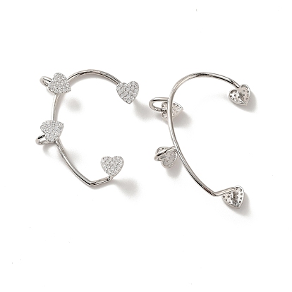 Clear Cubic Zirconia Heart Cuff Earrings, Long-Lasting Plated Brass Climber Wrap Around Earrings for Non Piercing, Cadmium Free & Lead Free