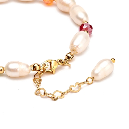 Natural Pearl Beaded Bracelets for Mom Women Girl, with Faceted Glass BeadsBeads, Nylon Wire